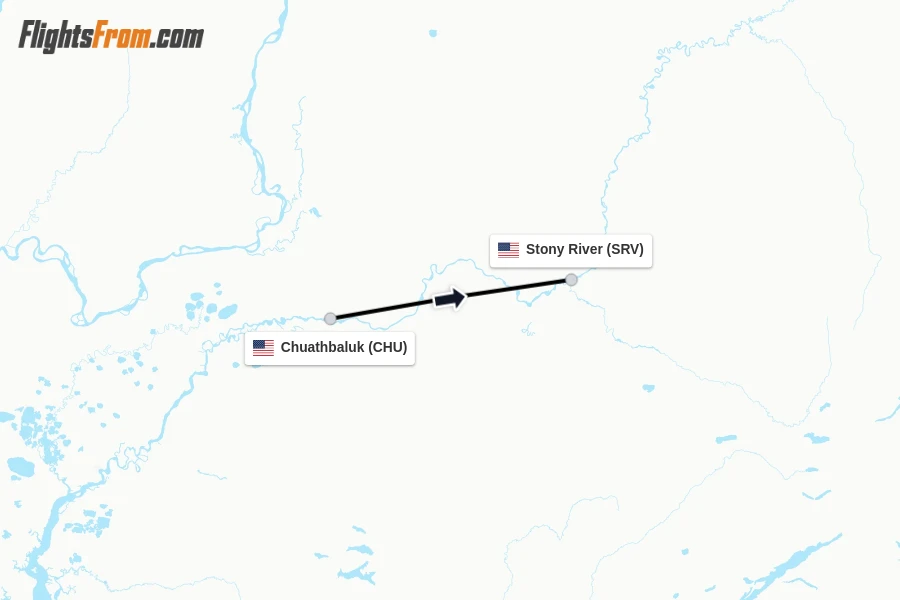 Flights from Chuathbaluk to Stony River route map