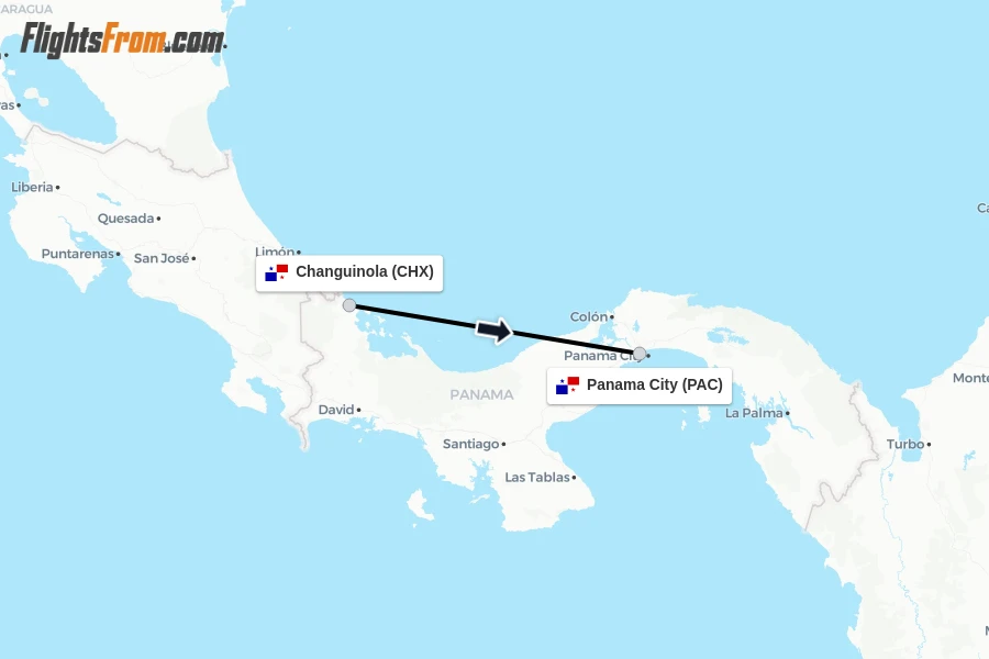 Flights from Changuinola to Panama City route map