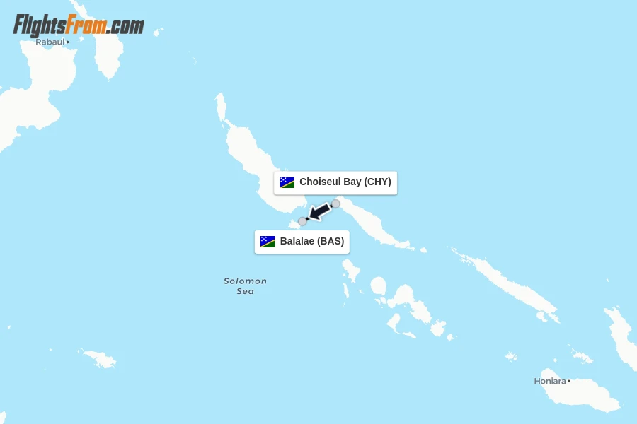 Flights from Choiseul Bay to Balalae route map