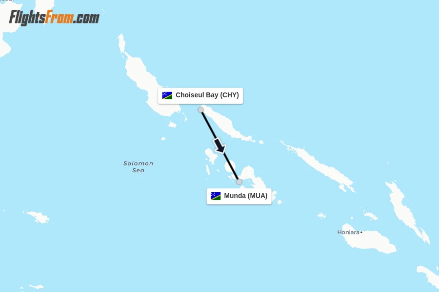 Flights from Choiseul Bay to Munda route map