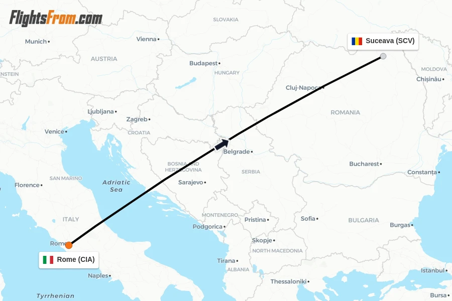 Flights from Rome to Suceava route map