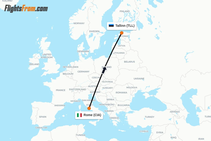Flights from Rome to Tallinn route map