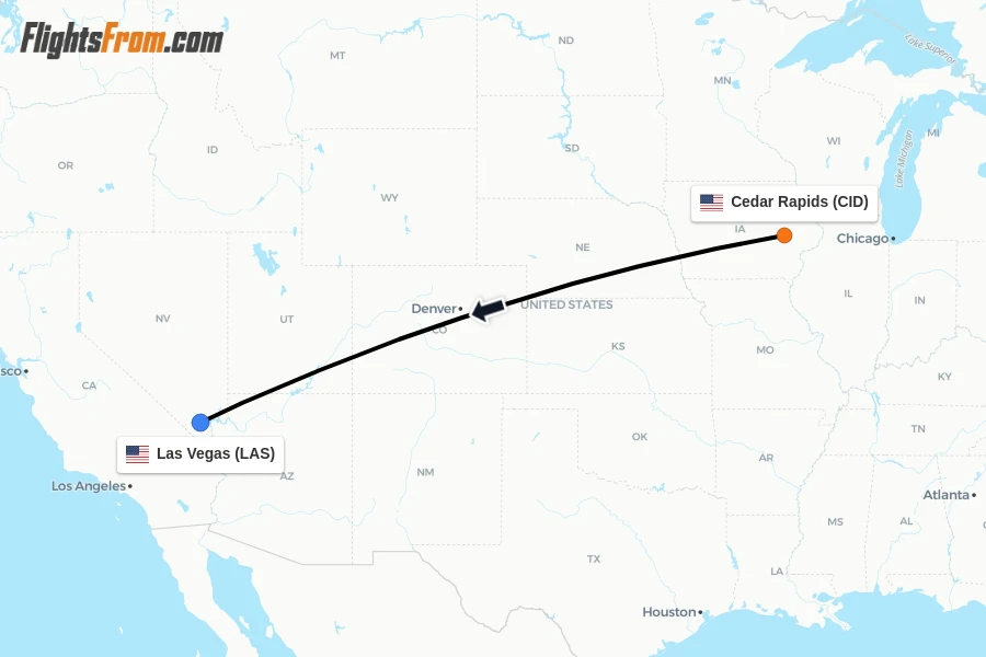 Flights from Cedar Rapids to Las Vegas route map