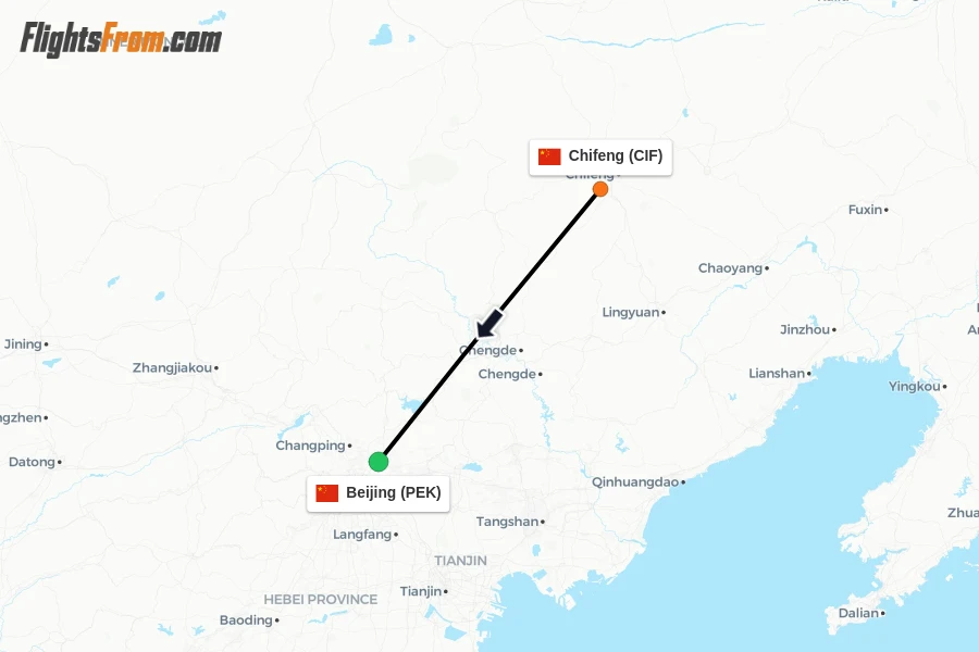 Flights from Chifeng to Beijing route map