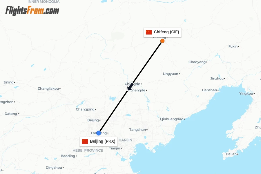 Flights from Chifeng to Beijing route map