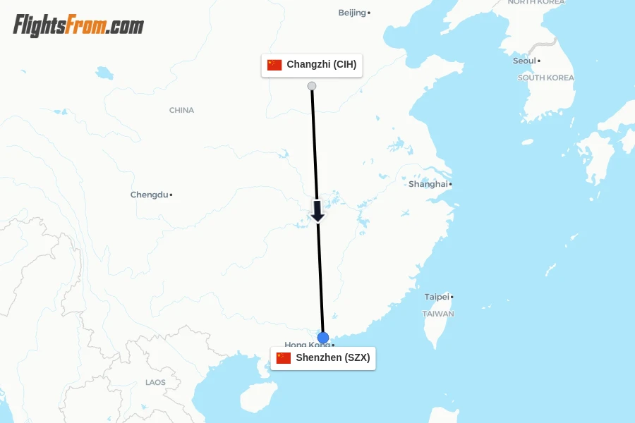 Flights from Changzhi to Shenzhen route map