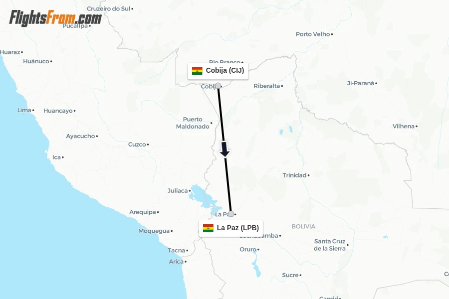 Flights from Cobija to La Paz route map