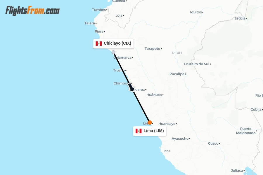Flights from Chiclayo to Lima route map