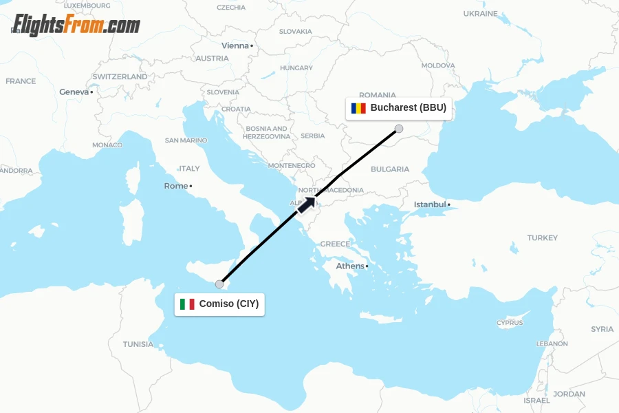 Flights from Comiso to Bucharest route map