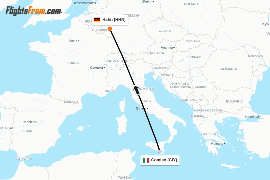 Flights from Comiso to Hahn route map