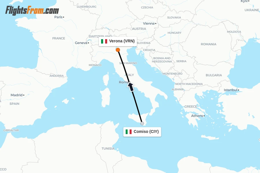 Flights from Comiso to Verona route map
