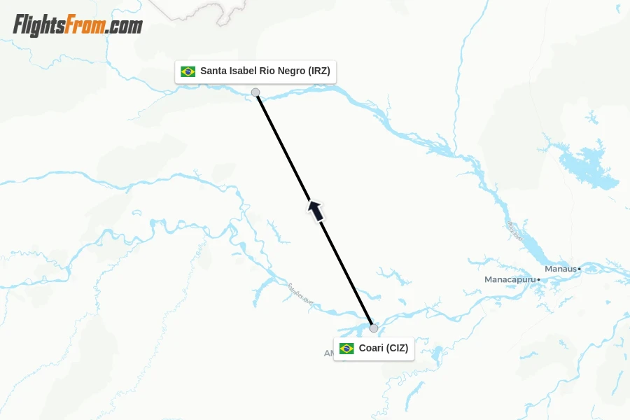 Flights from Coari to Santa Isabel Rio Negro route map