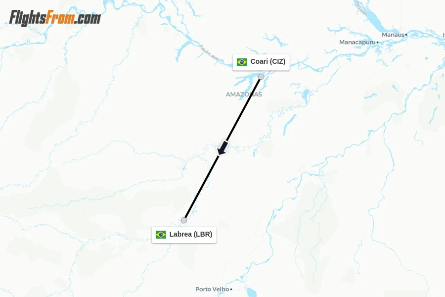 Flights from Coari to Labrea route map