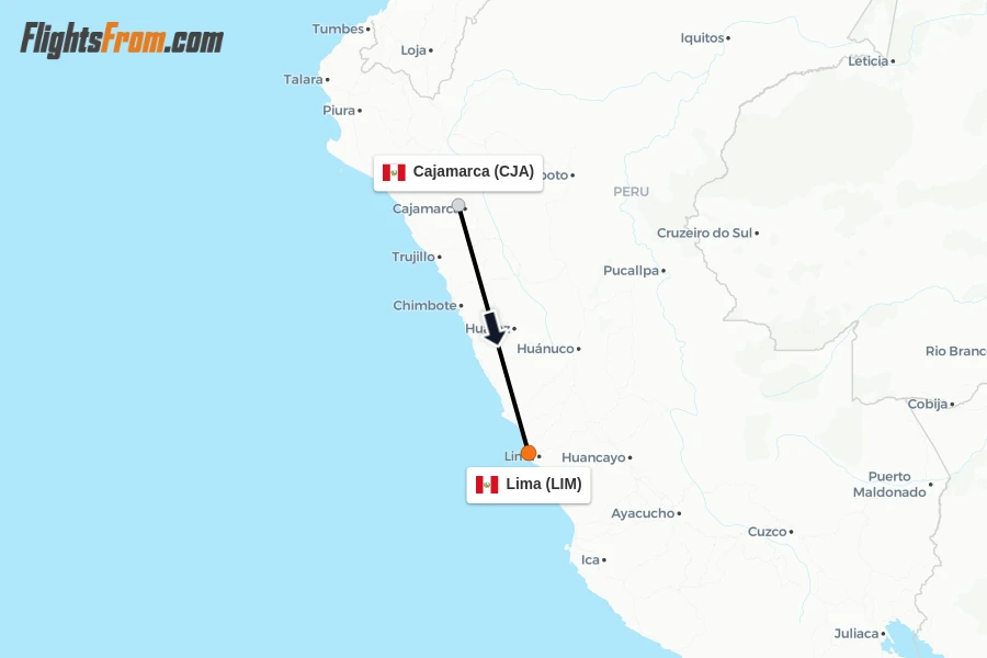 Flights from Cajamarca to Lima route map