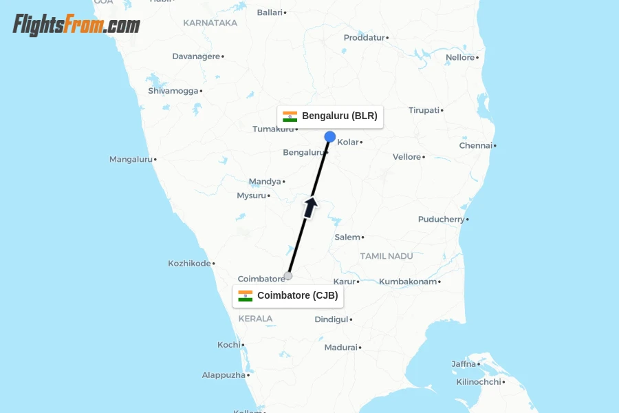 Flights from Coimbatore to Bengaluru route map