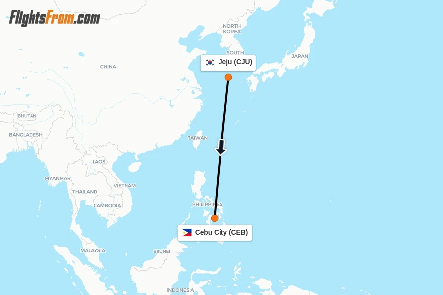 Flights from Jeju to Cebu City route map