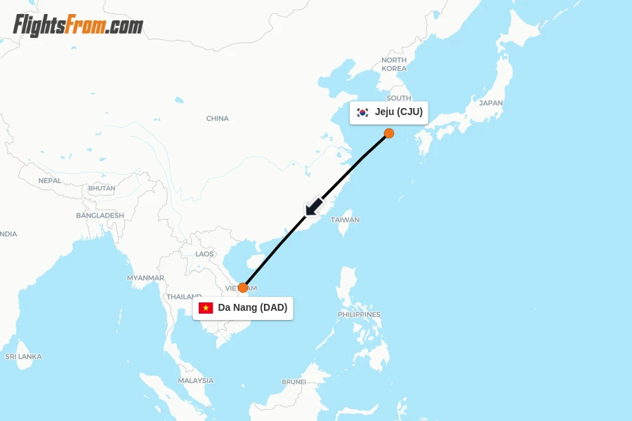 Flights from Jeju to Da Nang route map