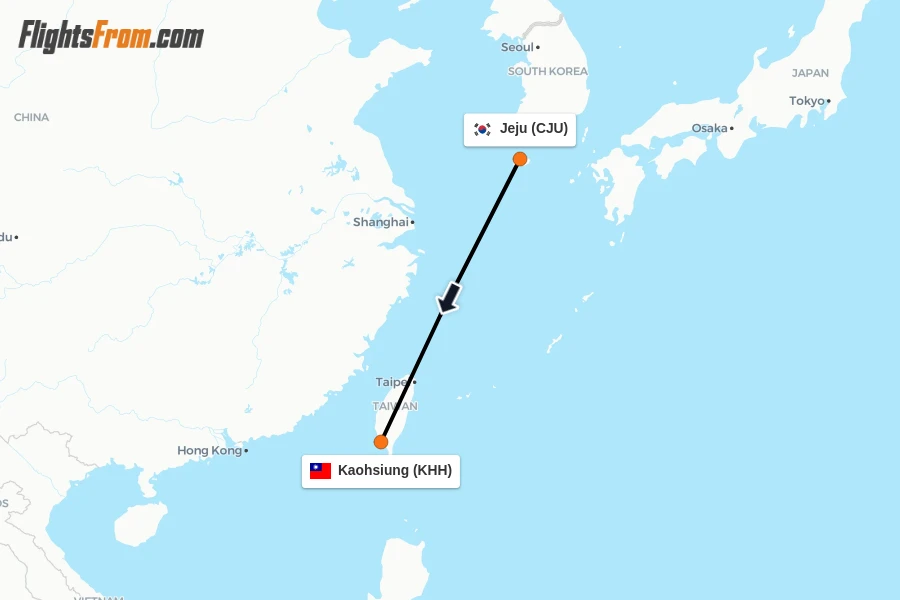 Flights from Jeju to Kaohsiung route map