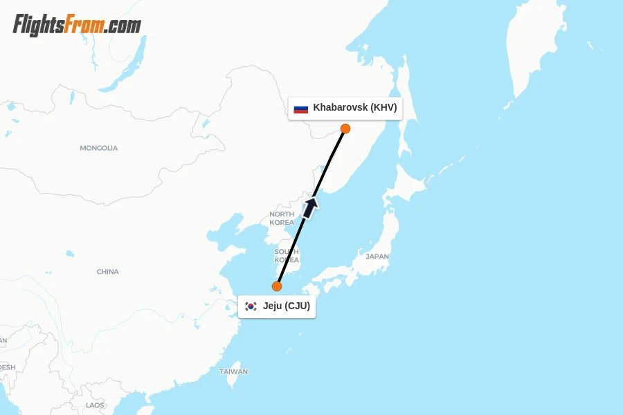 Flights from Jeju to Khabarovsk route map