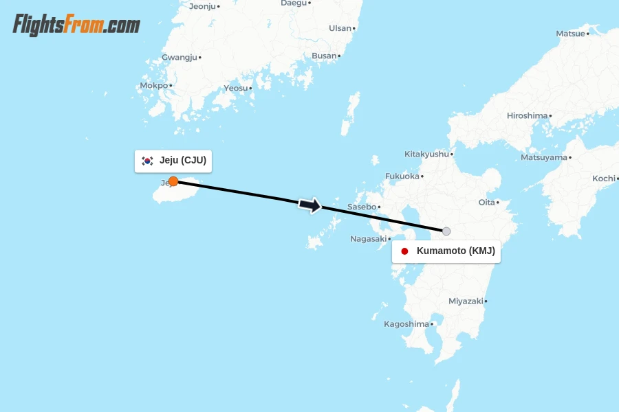Flights from Jeju to Kumamoto route map