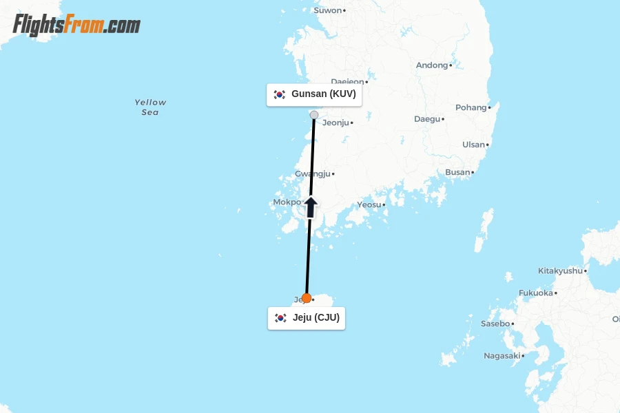 Flights from Jeju to Gunsan route map