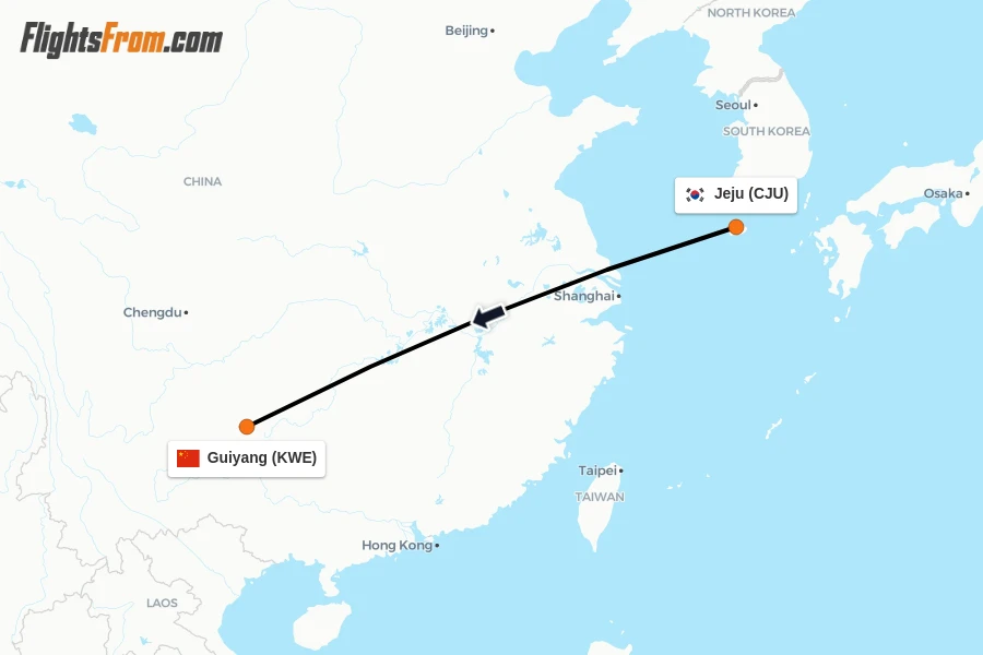 Flights from Jeju to Guiyang route map