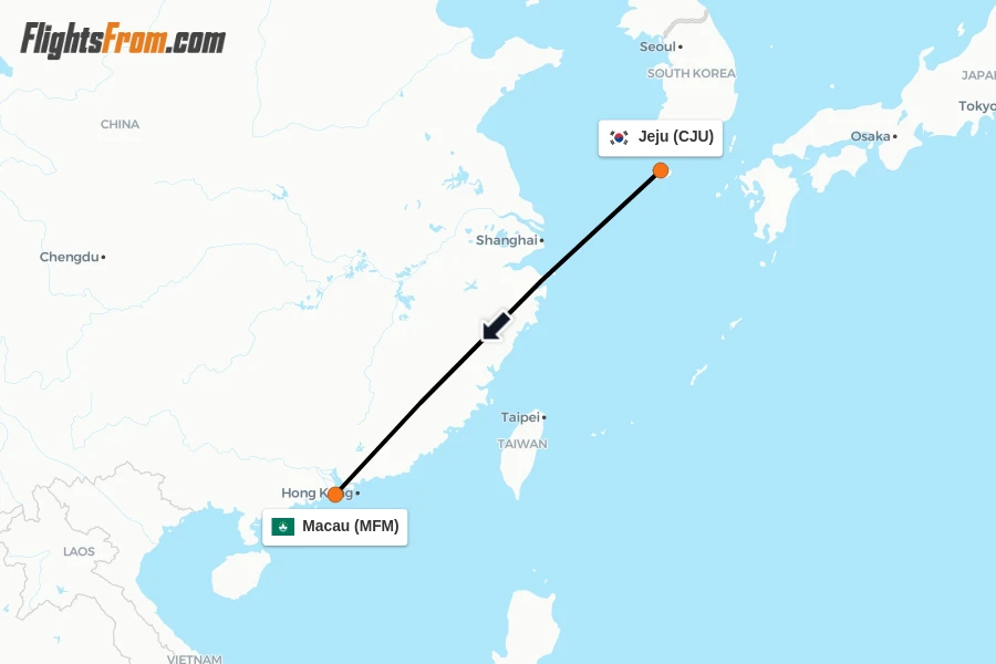 Flights from Jeju to Macau route map