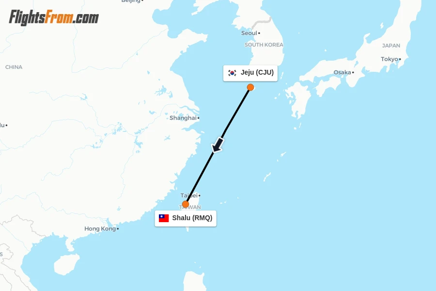 Flights from Jeju to Shalu route map