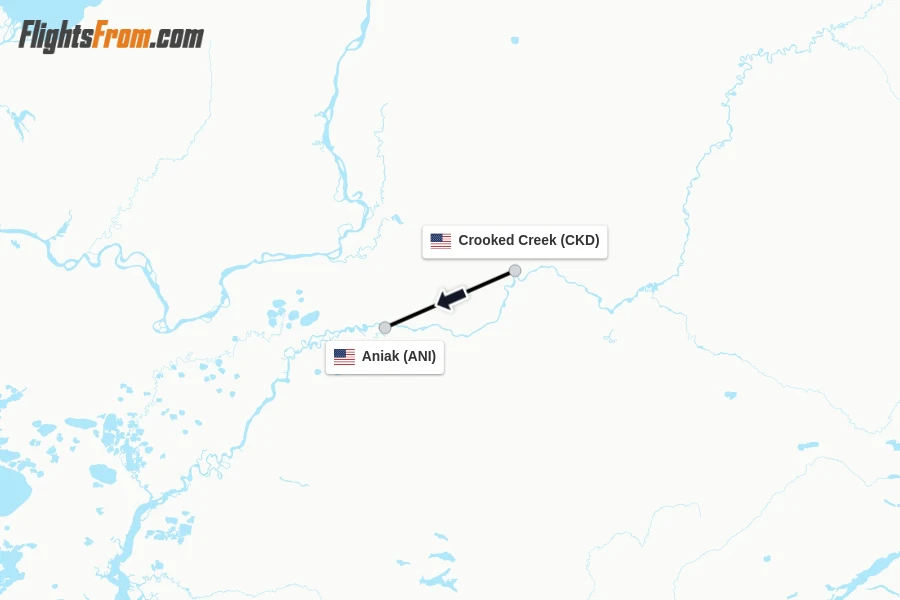Flights from Crooked Creek to Aniak route map