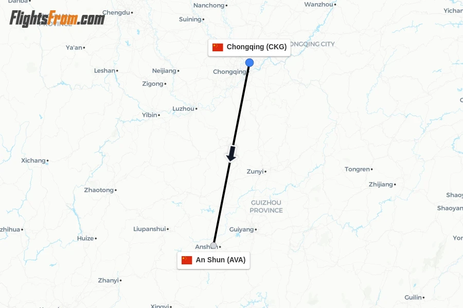 Flights from Chongqing to An Shun route map