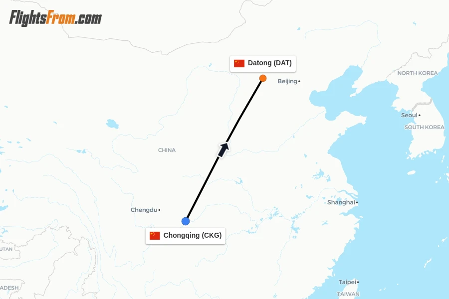 Flights from Chongqing to Datong route map