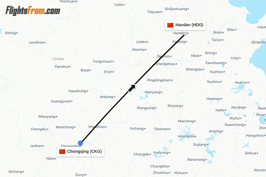 Flights from Chongqing to Handan route map