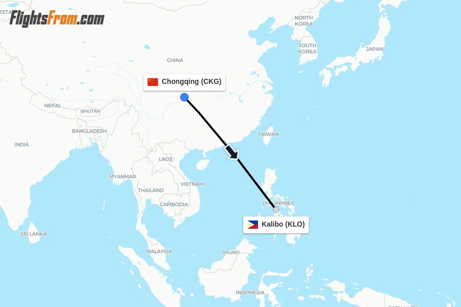 Flights from Chongqing to Kalibo route map