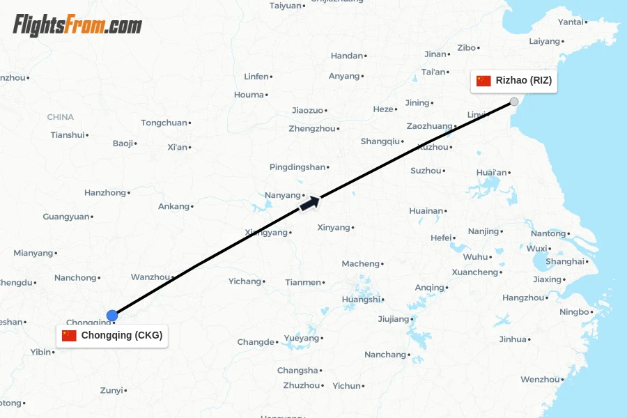 Flights from Chongqing to Rizhao route map