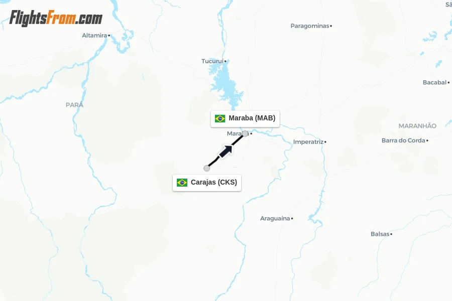 Flights from Carajas to Maraba route map