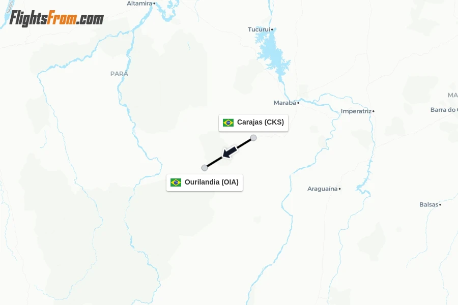 Flights from Carajas to Ourilandia route map
