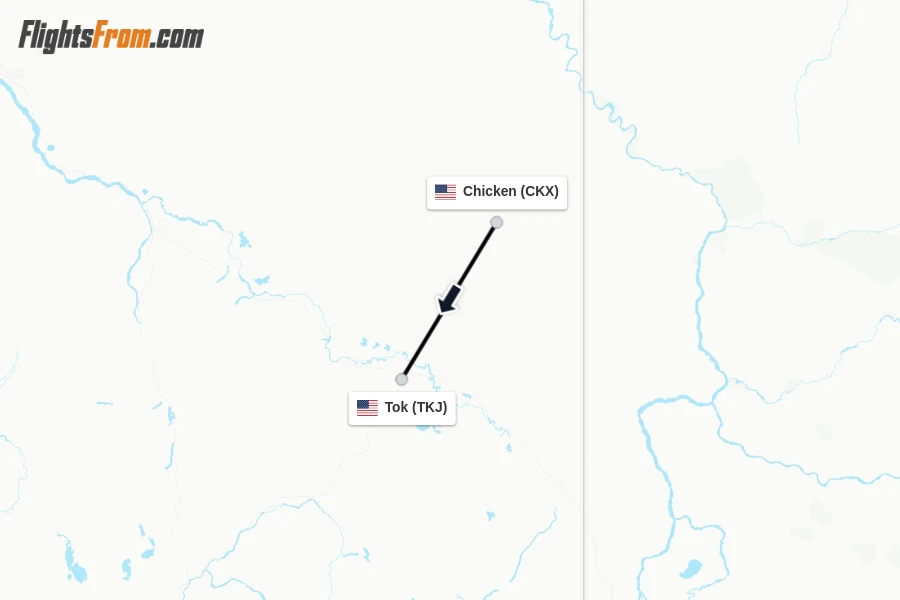 Flights from Chicken to Tok route map