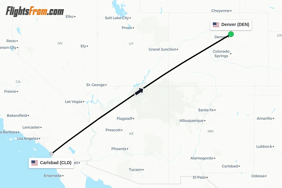 Flights from Carlsbad to Denver route map