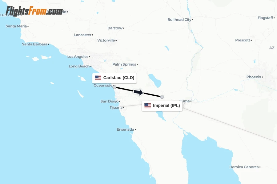 Flights from Carlsbad to Imperial route map