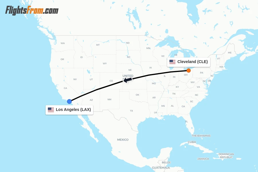 Flights from Cleveland to Los Angeles route map