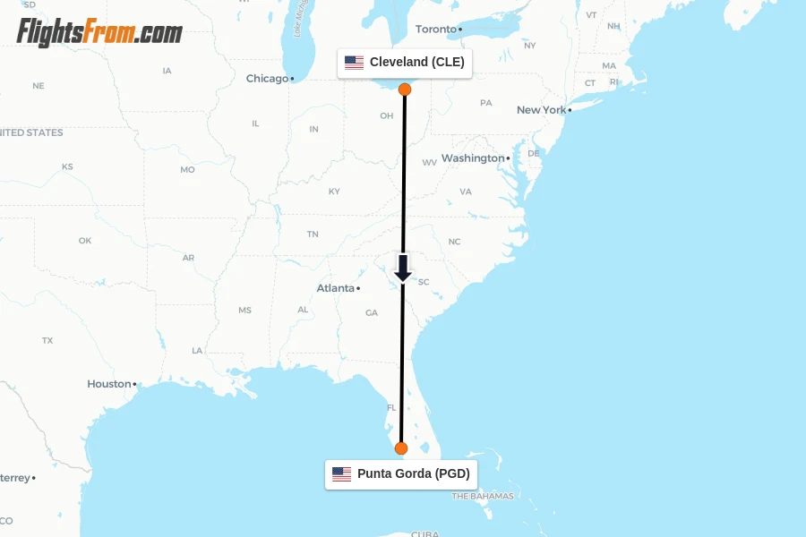Flights from Cleveland to Punta Gorda route map