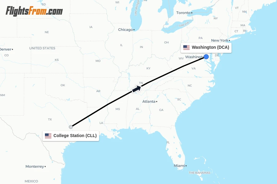 Flights from College Station to Washington route map