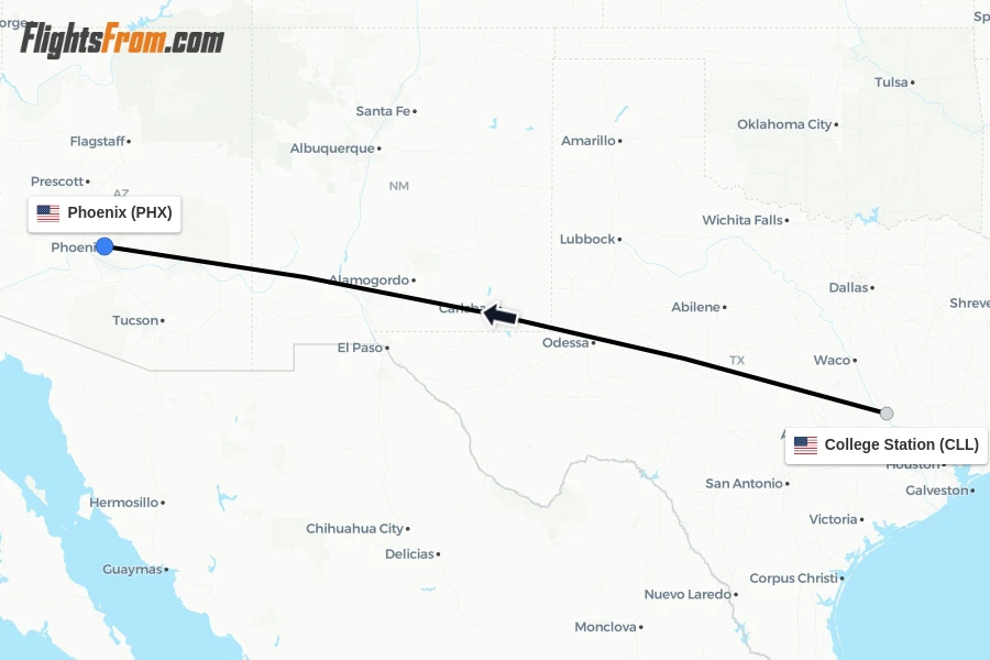 Flights from College Station to Phoenix route map