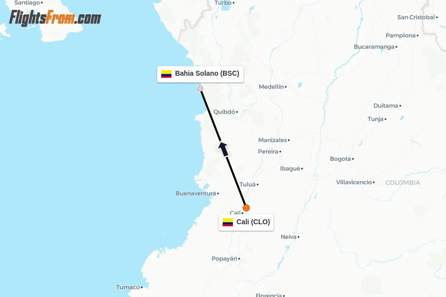 Flights from Cali to Bahia Solano route map