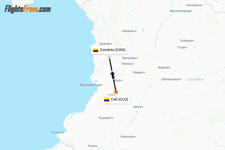 Flights from Cali to Condoto route map