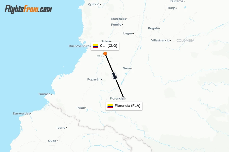 Flights from Cali to Florencia route map