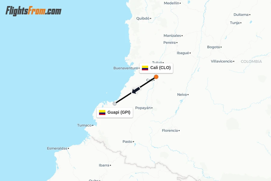 Flights from Cali to Guapi route map