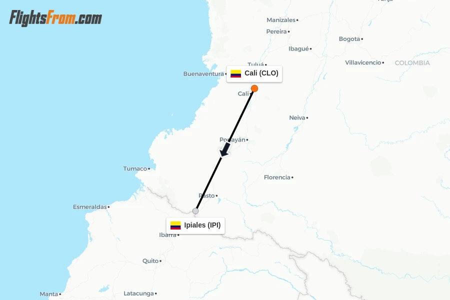 Flights from Cali to Ipiales route map