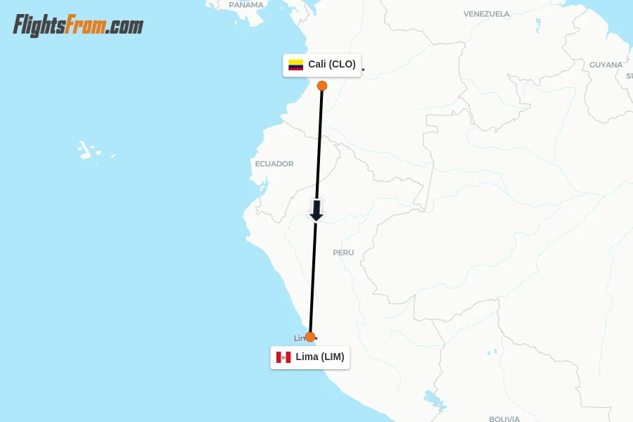 Flights from Cali to Lima route map
