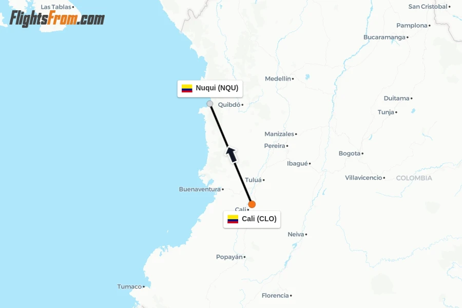 Flights from Cali to Nuqui route map